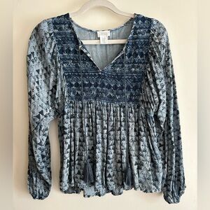 Sigrid Olsen - blue print long sleeve top